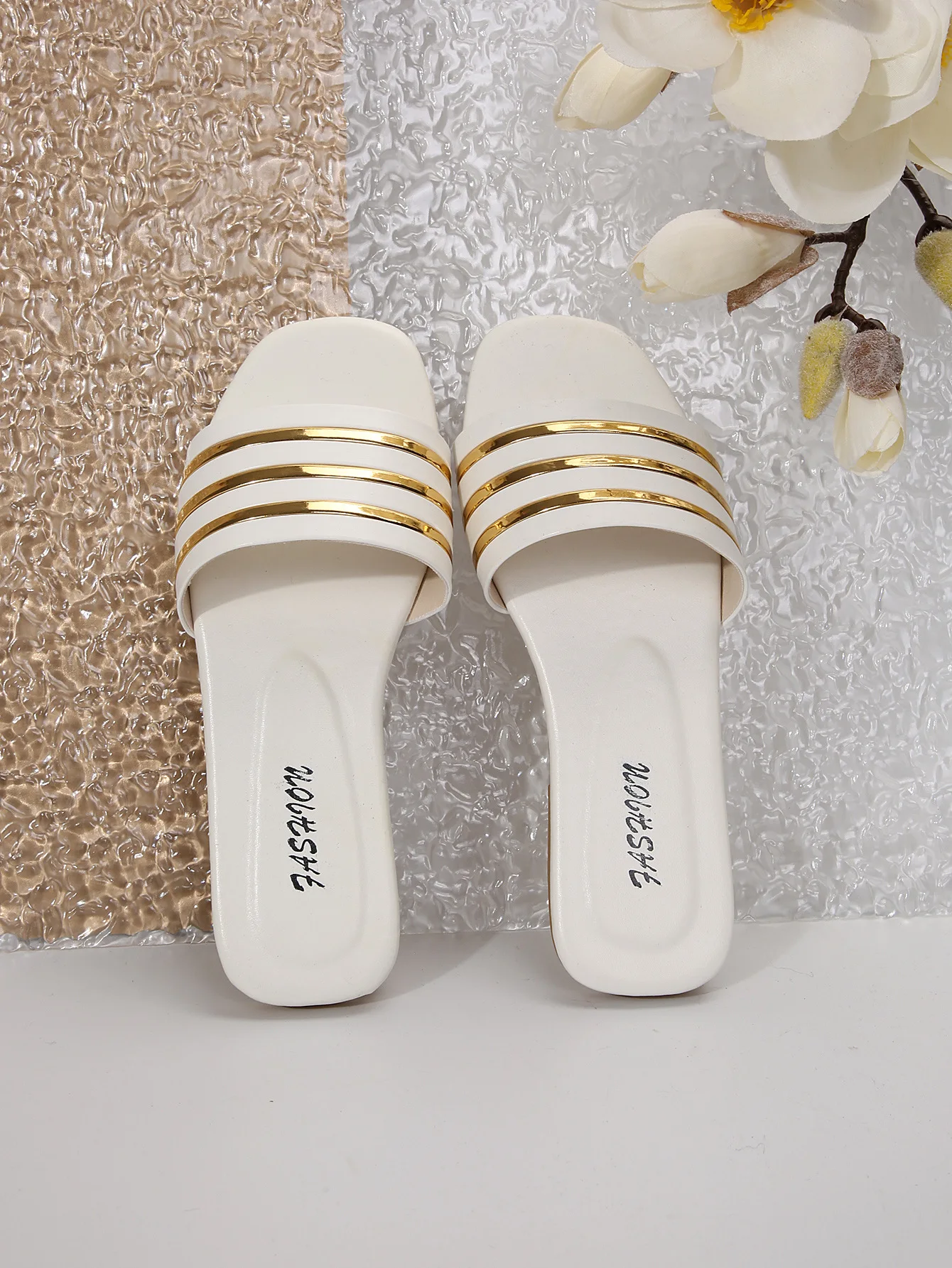 Women's Shoes, Ladies' Fashionable Slippers, Classic and Versatile, Metal-Decorated Square-Toe Flat Sandals, Leopard Print