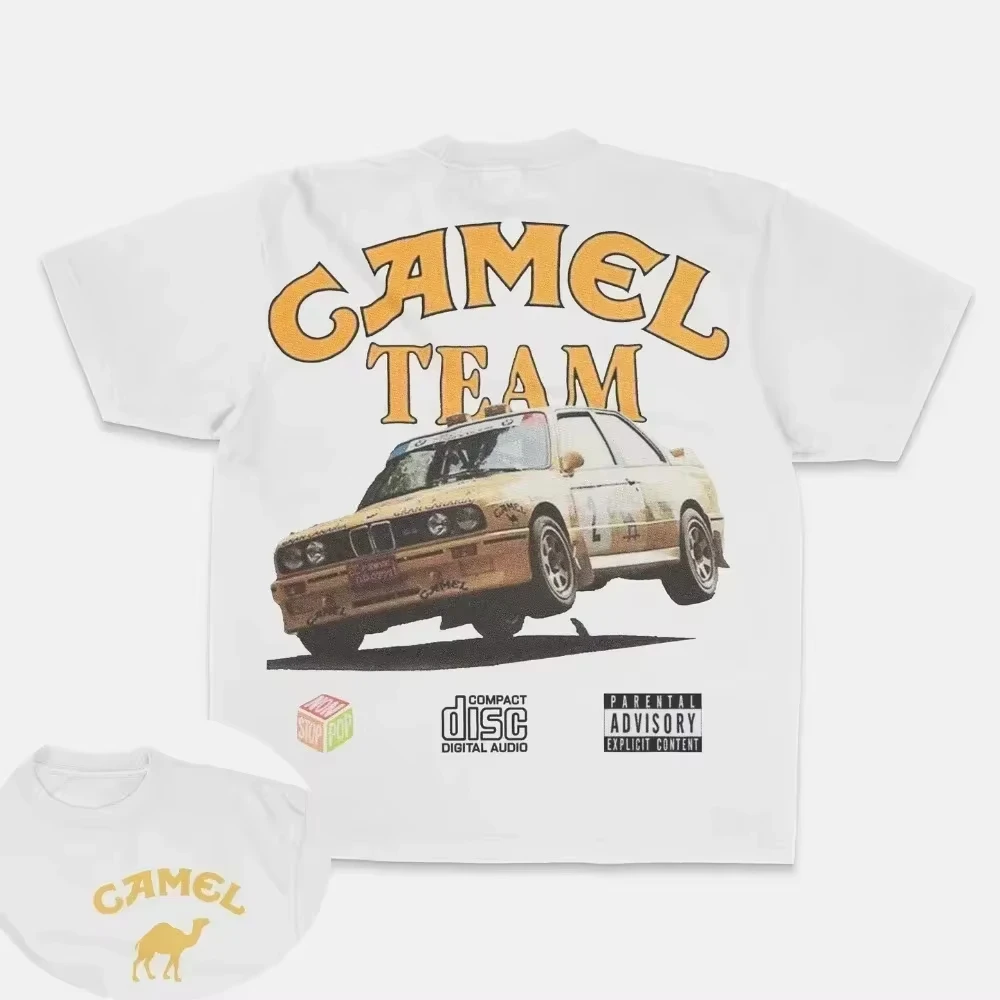 Retro Car Camel Cigarettes T-Shirt Vintage Cotton Tops Tee Short Sleeve Casual Streetwear Oversized Women Men Clothing 2026