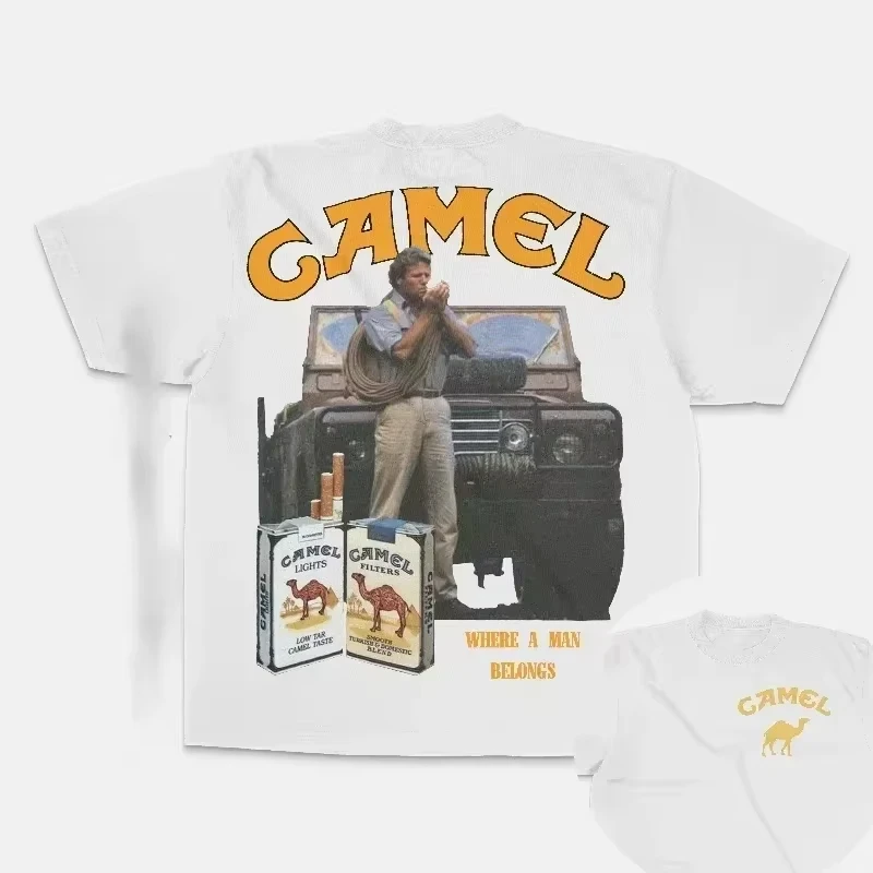 Retro Car Camel Cigarettes T-Shirt Vintage Cotton Tops Tee Short Sleeve Casual Streetwear Oversized Women Men Clothing 2026