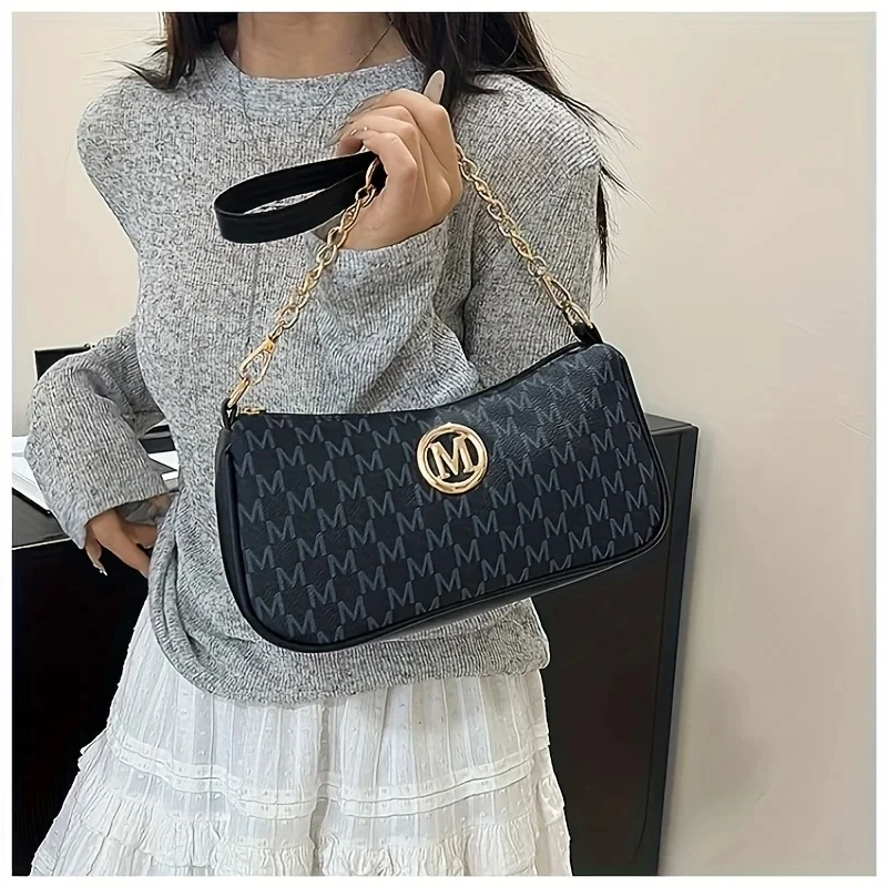Trendy Women's Commuter Shoulder Bag with Belt Decoration Retro Underarm Handbag