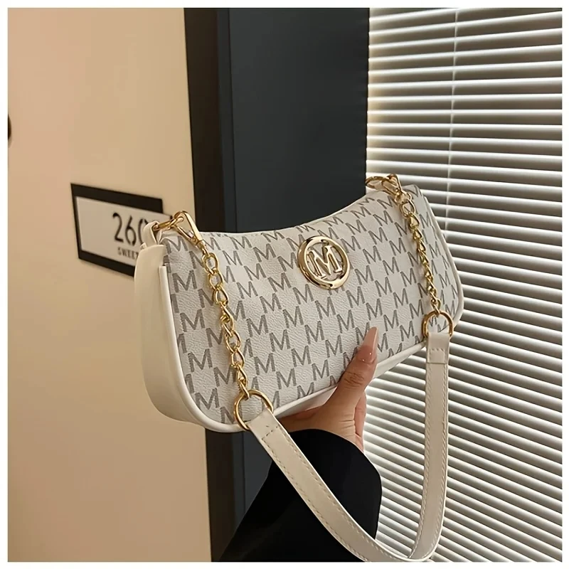 Trendy Women's Commuter Shoulder Bag with Belt Decoration Retro Underarm Handbag