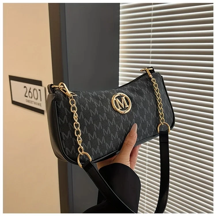 Trendy Women's Commuter Shoulder Bag with Belt Decoration Retro Underarm Handbag