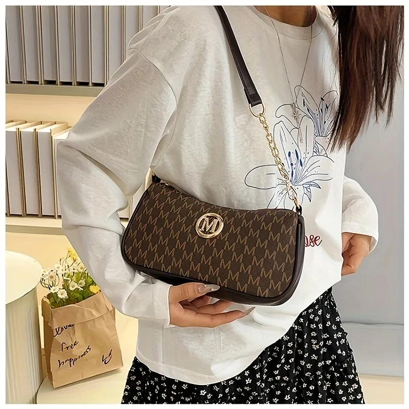 Trendy Women's Commuter Shoulder Bag with Belt Decoration Retro Underarm Handbag