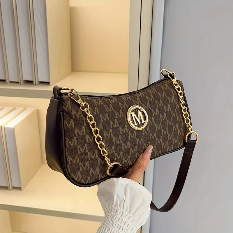 Trendy Women's Commuter Shoulder Bag with Belt Decoration Retro Underarm Handbag