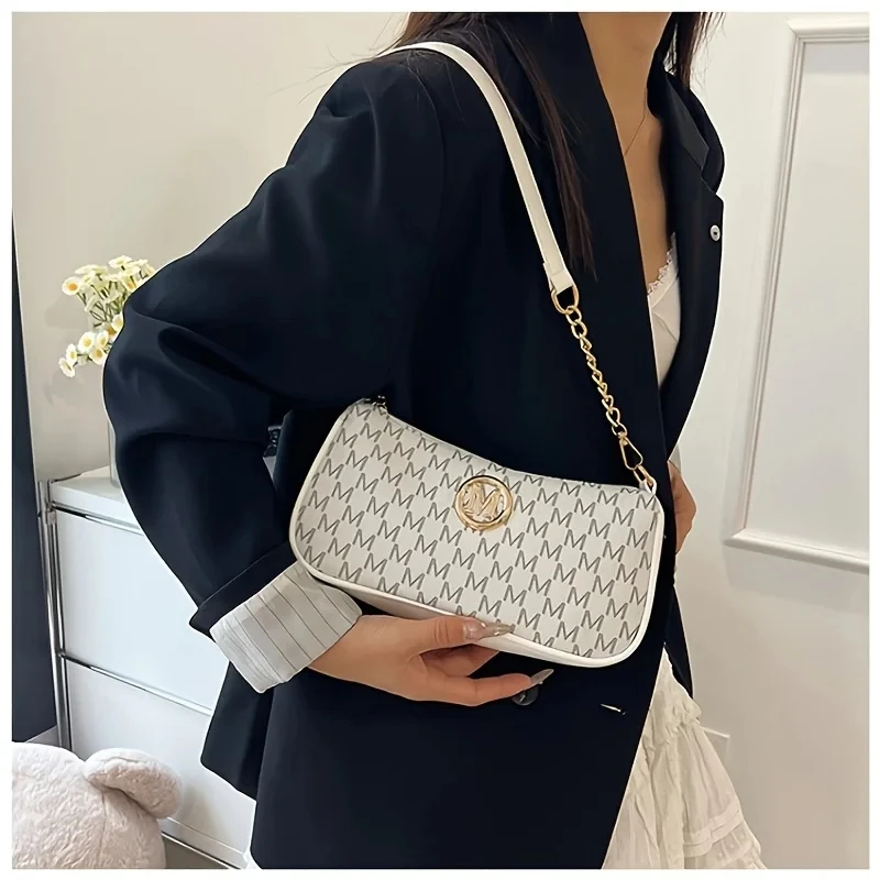 Trendy Women's Commuter Shoulder Bag with Belt Decoration Retro Underarm Handbag