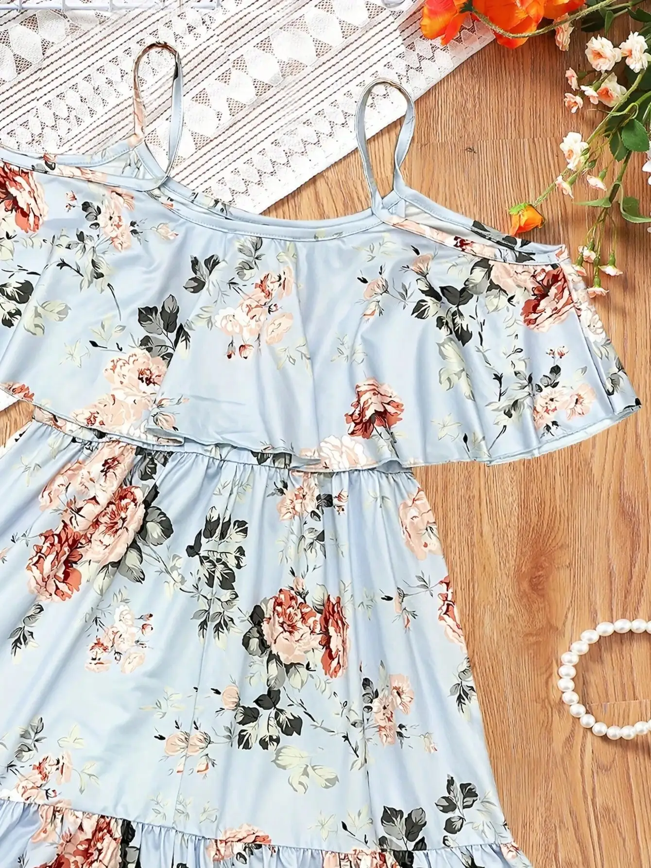 Girl's Summer Leaf Print Sleeveless Jumpsuit - Casual Stretch Polyester Blend, Off Shoulder Design, Knee Length, Beach Skirt