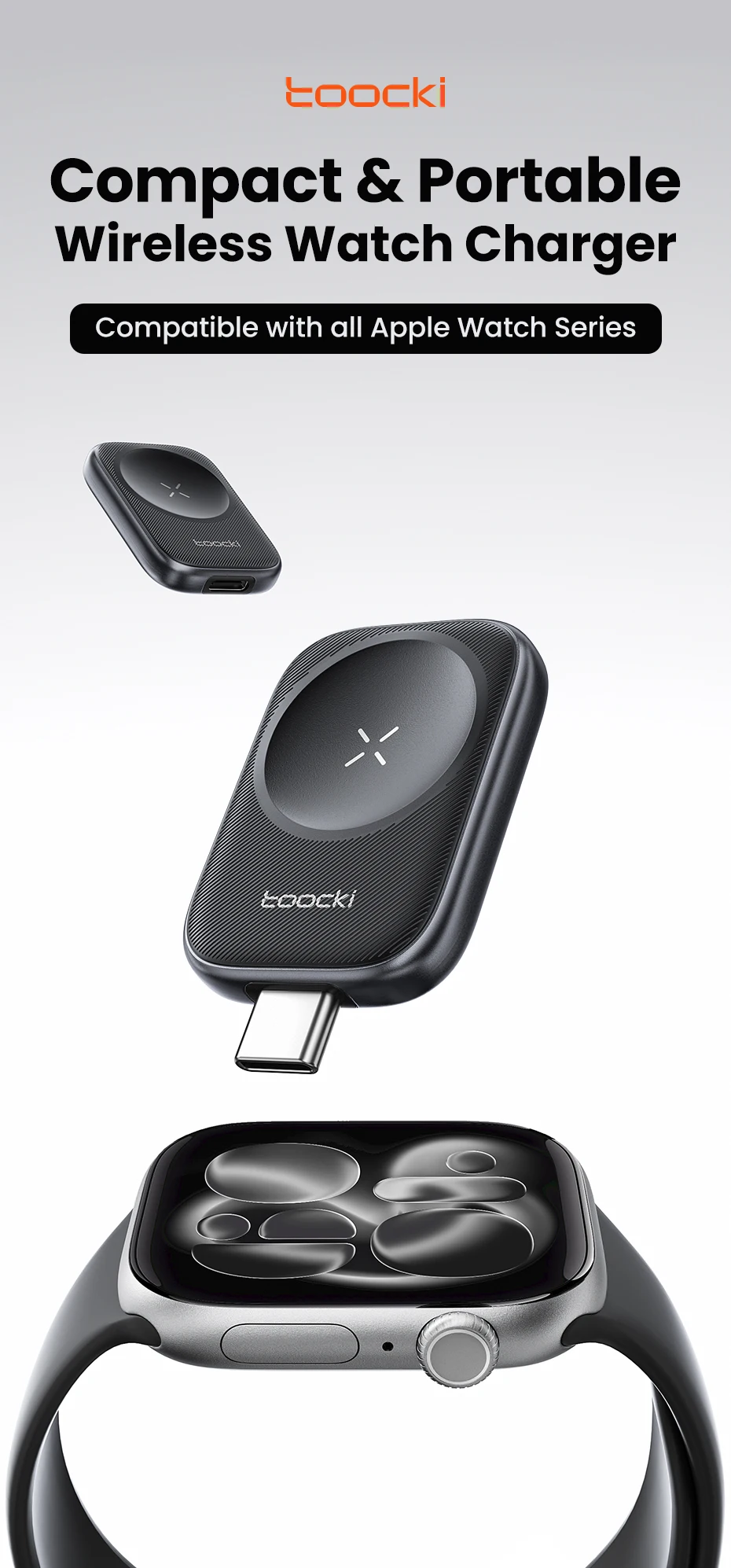 Toocki TW13 2.5W Wireless Charger for iWatch S1-S11 SE 2-3 Ultra 1-3 Portable Type C Magnetic Wireless Charger for Apple Watch