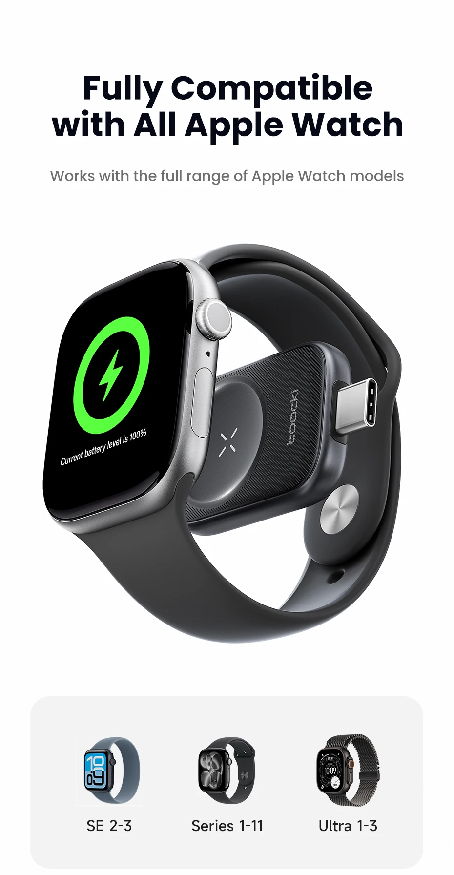 Toocki TW13 2.5W Wireless Charger for iWatch S1-S11 SE 2-3 Ultra 1-3 Portable Type C Magnetic Wireless Charger for Apple Watch