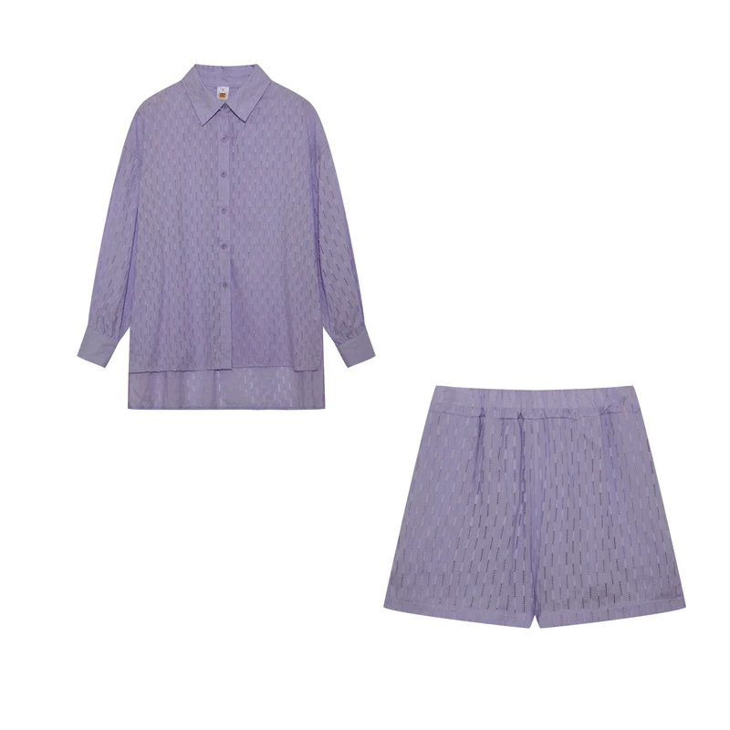 2026 Fashion Trend Plain Color Jacquard Bubble Sleeve Shirt with Shorts Commuter Casual Suit for Women