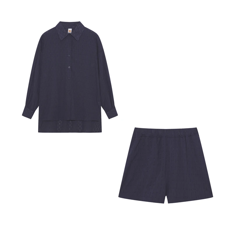 2026 Fashion Trend Plain Color Jacquard Bubble Sleeve Shirt with Shorts Commuter Casual Suit for Women