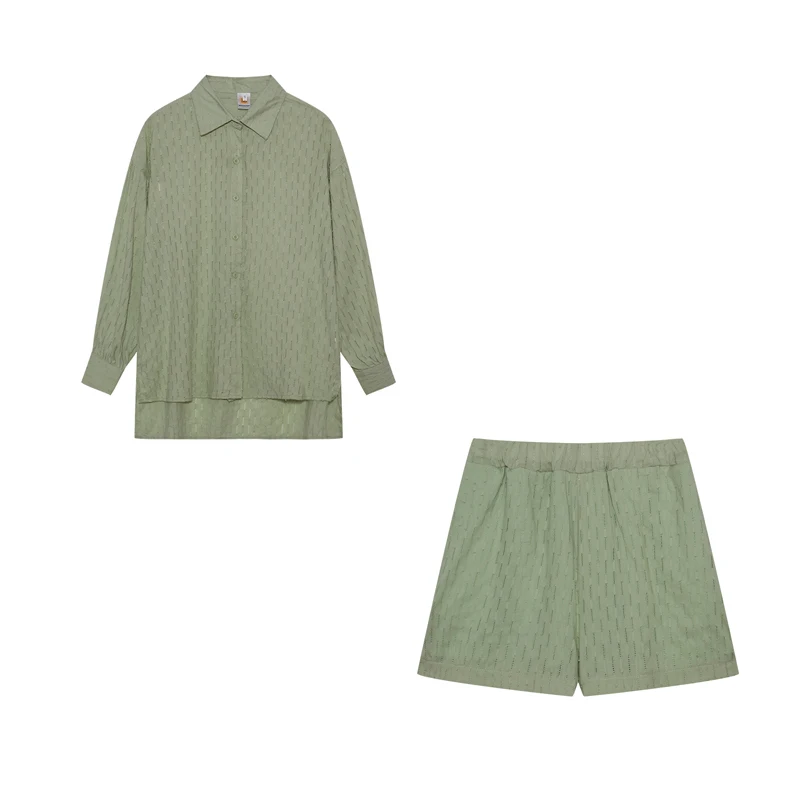 2026 Fashion Trend Plain Color Jacquard Bubble Sleeve Shirt with Shorts Commuter Casual Suit for Women