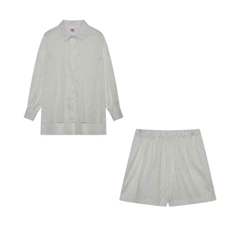 2026 Fashion Trend Plain Color Jacquard Bubble Sleeve Shirt with Shorts Commuter Casual Suit for Women