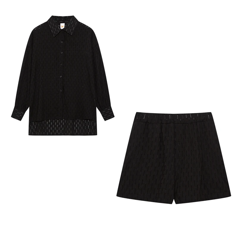 2026 Fashion Trend Plain Color Jacquard Bubble Sleeve Shirt with Shorts Commuter Casual Suit for Women