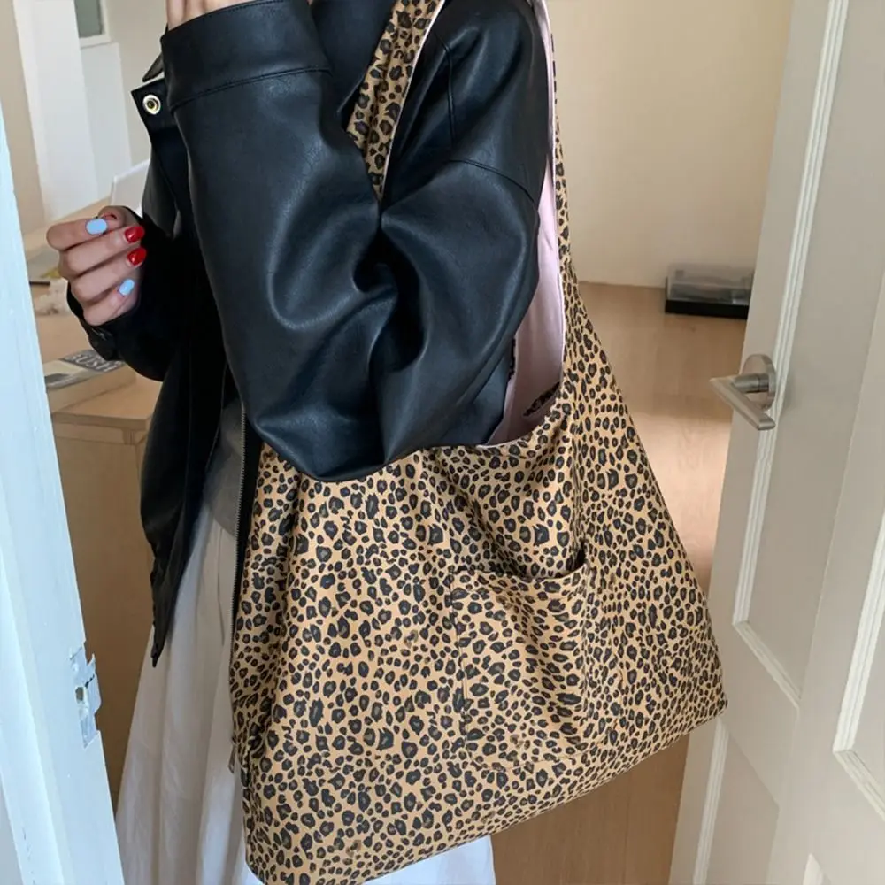 Casual Double Sided Shoulder Bag Large Capacity Floral Pink Tote Bag Leopard Print Bag