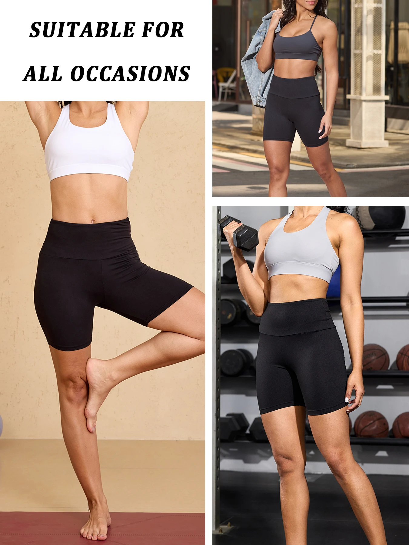 4 Pack Women's High Waisted Biker Shorts Super Soft Tummy Control No See Through Workout Yoga Running Gym Fitness Shorts