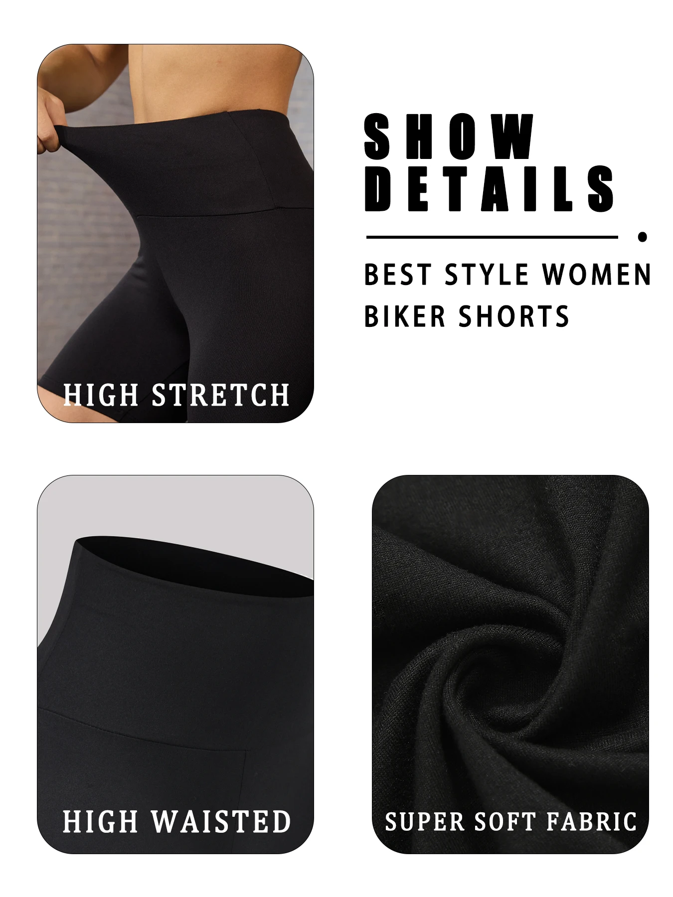 4 Pack Women's High Waisted Biker Shorts Super Soft Tummy Control No See Through Workout Yoga Running Gym Fitness Shorts