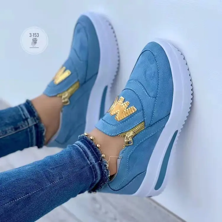 Large Size Athletic Sneakers Women New Casual Sports Shoes Women's Front Zip Single Shoes Non-slip Comfortable Women Loafers