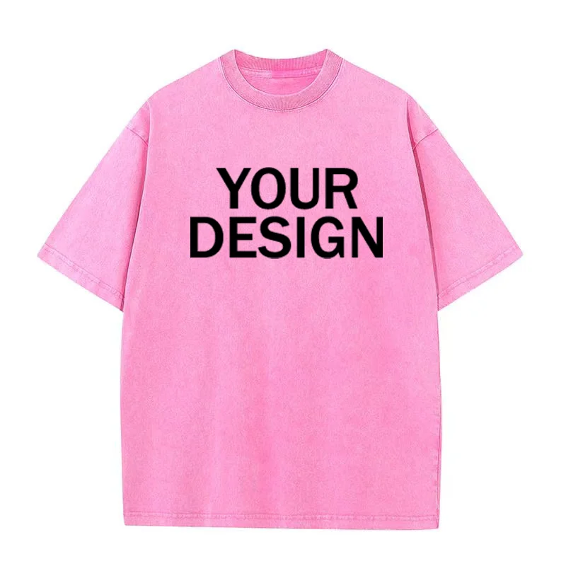 Unisex Cotton Wash T-Shirt Vintage Custom Print Pattern Oversized Short Sleeve T-Shirt Rapper Streetwear Men's Casual T-Shirt