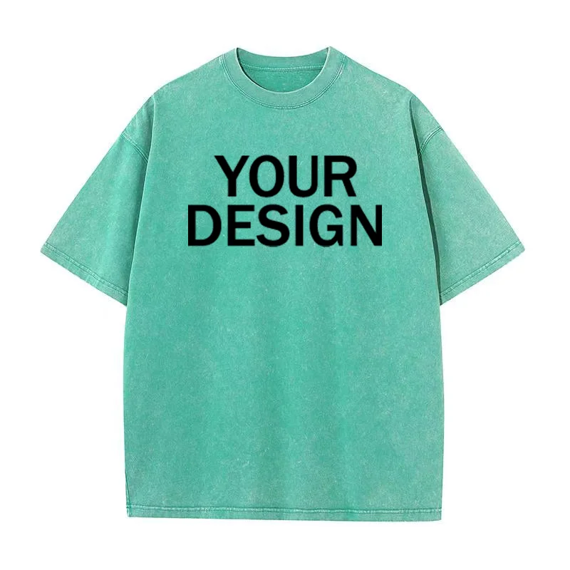 Unisex Cotton Wash T-Shirt Vintage Custom Print Pattern Oversized Short Sleeve T-Shirt Rapper Streetwear Men's Casual T-Shirt