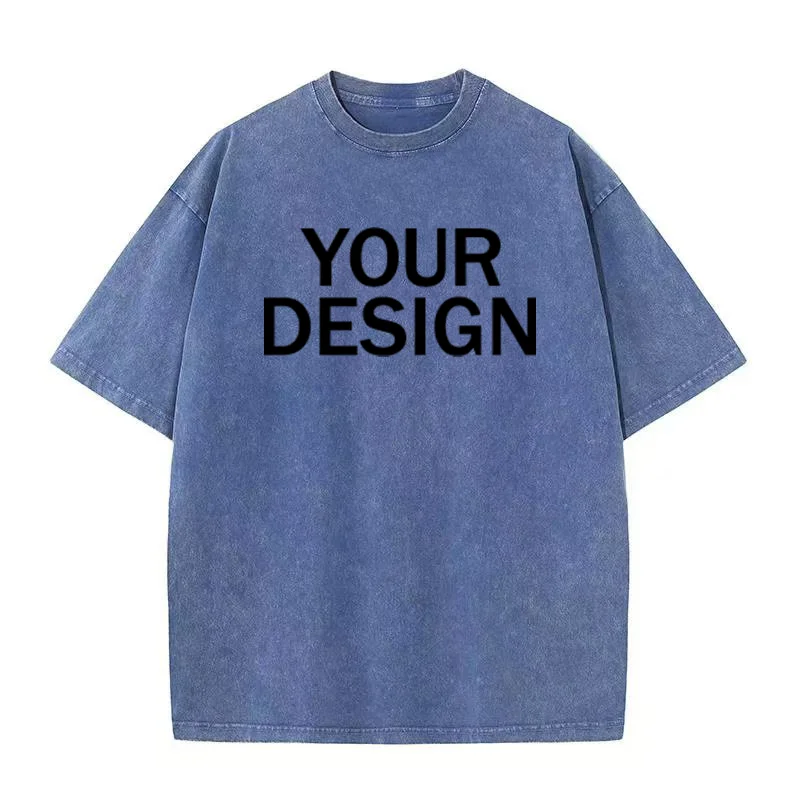 Unisex Cotton Wash T-Shirt Vintage Custom Print Pattern Oversized Short Sleeve T-Shirt Rapper Streetwear Men's Casual T-Shirt
