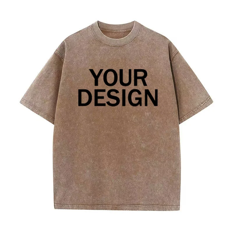 Unisex Cotton Wash T-Shirt Vintage Custom Print Pattern Oversized Short Sleeve T-Shirt Rapper Streetwear Men's Casual T-Shirt