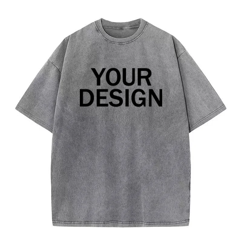 Unisex Cotton Wash T-Shirt Vintage Custom Print Pattern Oversized Short Sleeve T-Shirt Rapper Streetwear Men's Casual T-Shirt