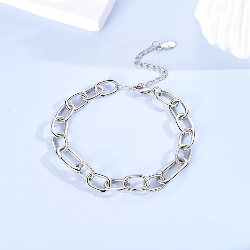 Original S925 Silver Bracelet White Zircon Adjustable Universal Clasp Bracelet Spiral Chain Women Valentines Gift