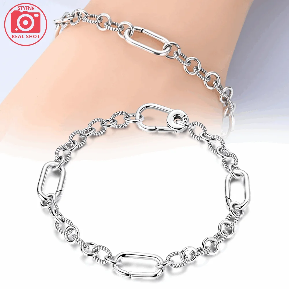 Original S925 Silver Bracelet White Zircon Adjustable Universal Clasp Bracelet Spiral Chain Women Valentines Gift