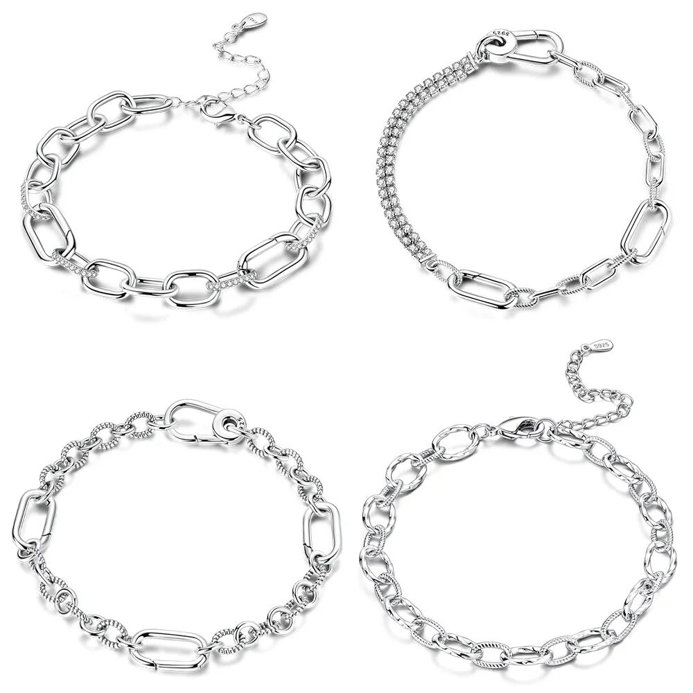 Original S925 Silver Bracelet White Zircon Adjustable Universal Clasp Bracelet Spiral Chain Women Valentines Gift