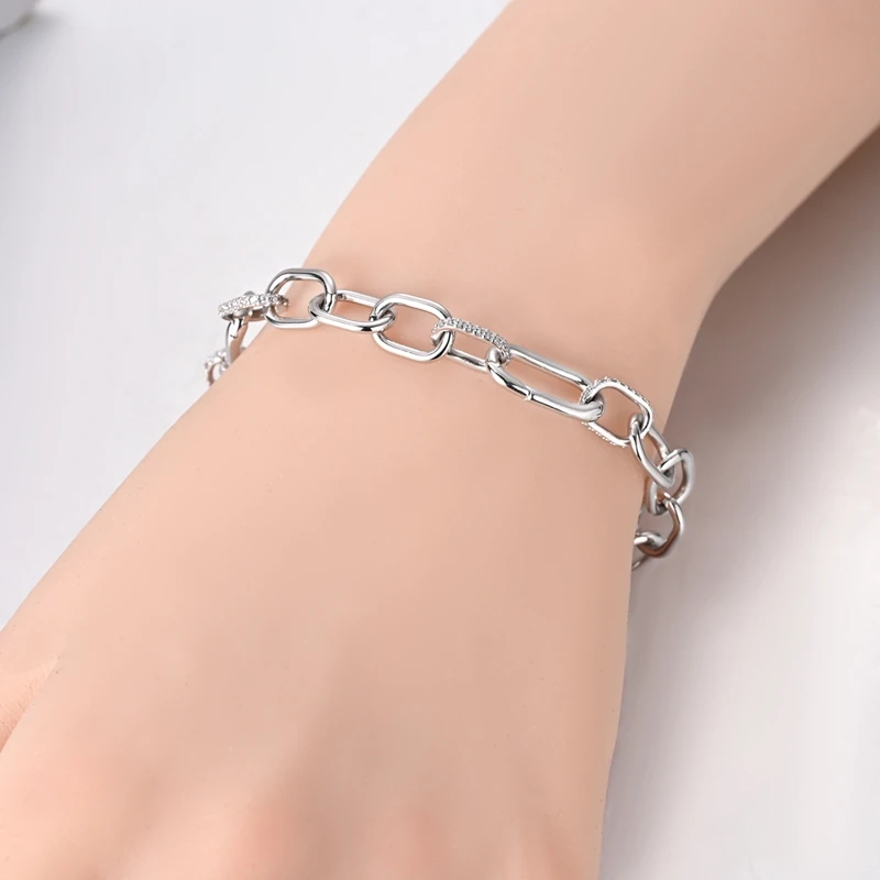 Original S925 Silver Bracelet White Zircon Adjustable Universal Clasp Bracelet Spiral Chain Women Valentines Gift