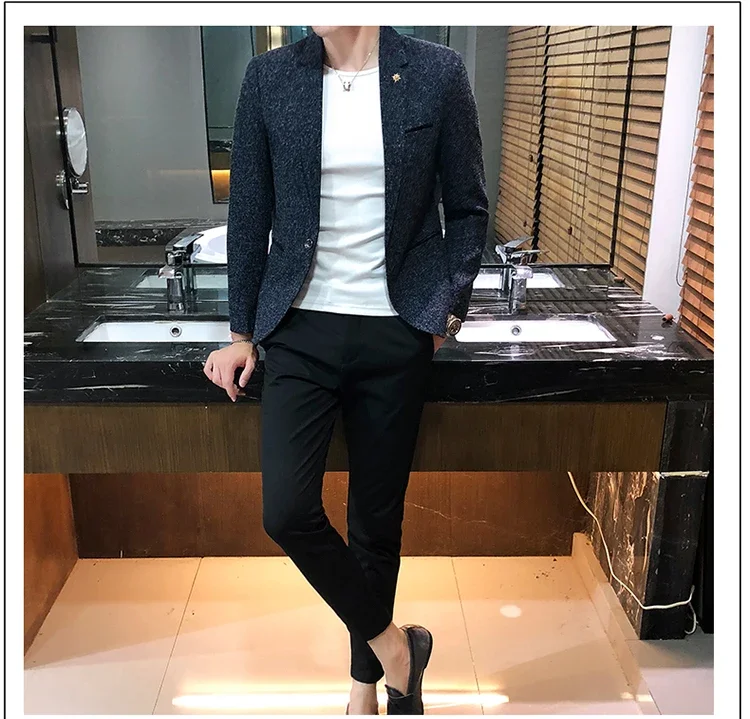 Solid Color Men's Fashion Casual Outdoor Gentleman Business Wedding Trend Slim-fit Formal Dress British Style Wedding Blazer