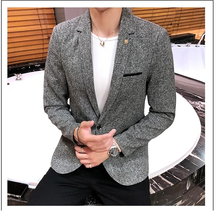 Solid Color Men's Fashion Casual Outdoor Gentleman Business Wedding Trend Slim-fit Formal Dress British Style Wedding Blazer