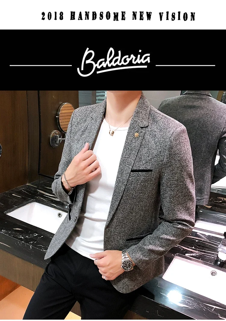 Solid Color Men's Fashion Casual Outdoor Gentleman Business Wedding Trend Slim-fit Formal Dress British Style Wedding Blazer