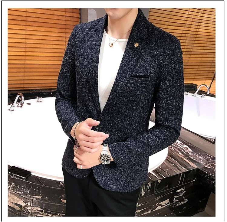 Solid Color Men's Fashion Casual Outdoor Gentleman Business Wedding Trend Slim-fit Formal Dress British Style Wedding Blazer