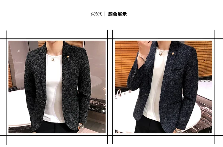 Solid Color Men's Fashion Casual Outdoor Gentleman Business Wedding Trend Slim-fit Formal Dress British Style Wedding Blazer