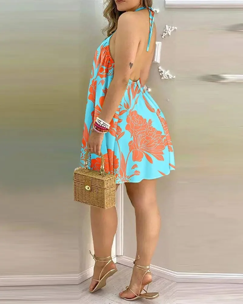 Women's 2026 Summer Off-Shoulder Tie-Up Dress – Loose Fit Print Maxi Dress, Sexy Vacation Beach Dress