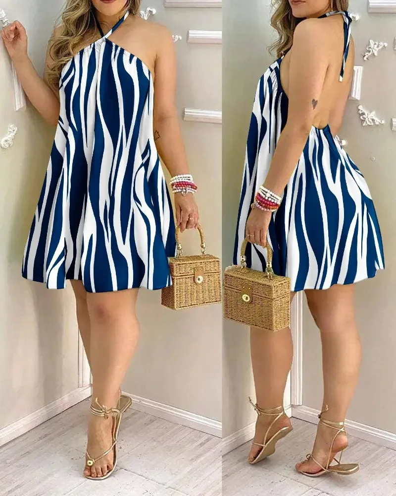 Women's 2026 Summer Off-Shoulder Tie-Up Dress – Loose Fit Print Maxi Dress, Sexy Vacation Beach Dress