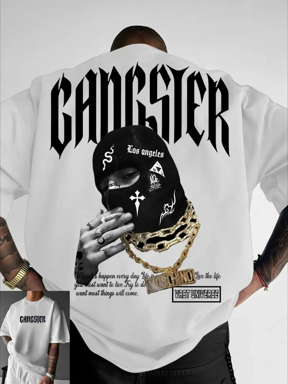 European and American men's summer personalized letter wealth print soft and breathable round neck T-shirt outdoor street top