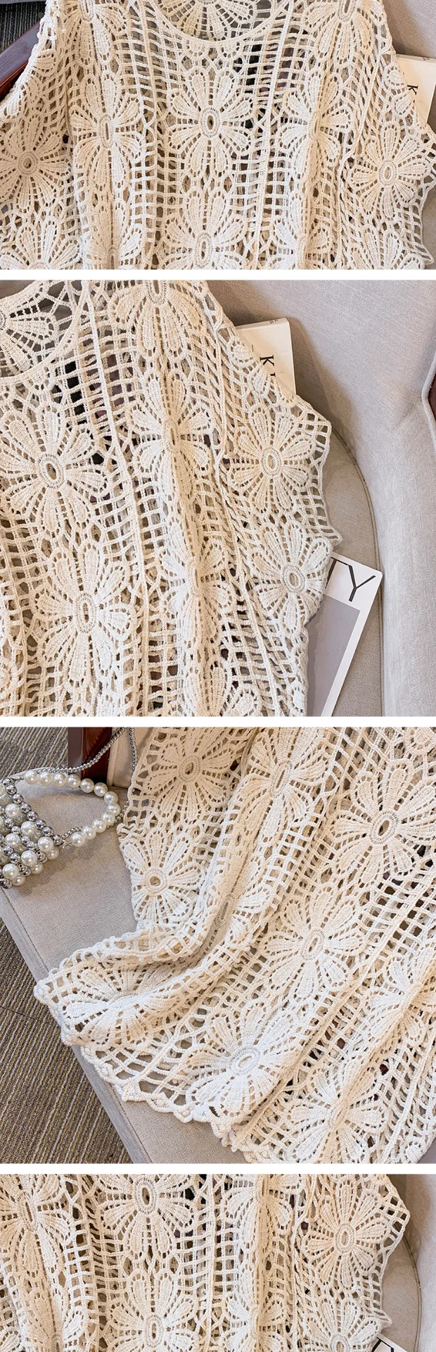Daisy Crochet Lace Top Batwing Sleeve Hollow-out Floral Openwork Knit Blouse Women Beach Cover-up Spring Summer 2026 Boho