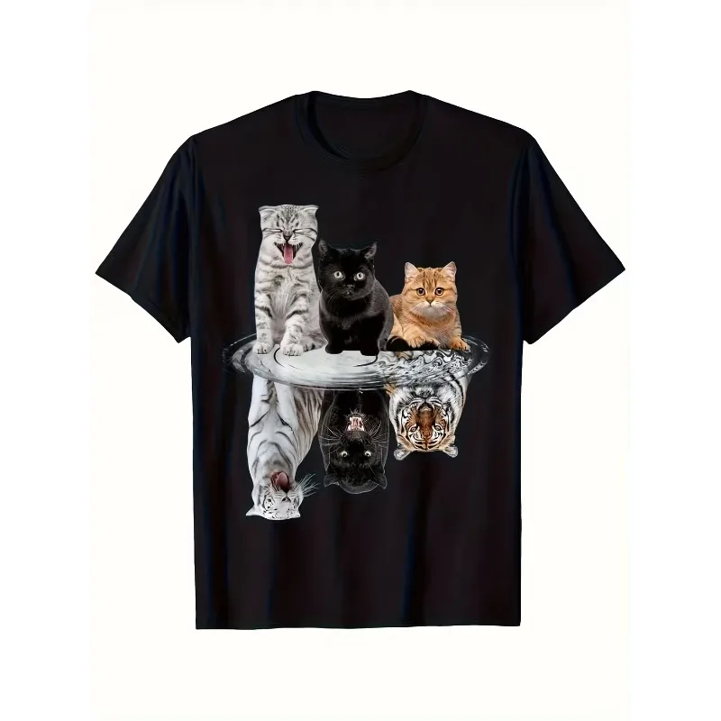 Men's Cat Reflection Meme Graphic T Shirt Cotton Tee Women Spring Summer Oversized Ironic Humor Weirdcor Sarcastic Hilarious Top