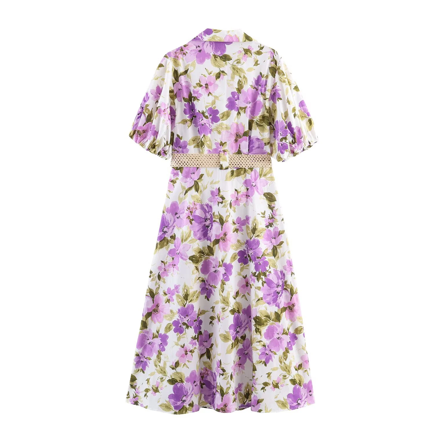 European and American style spring and summer new women's clothing with waist belt and flower print medium long dress