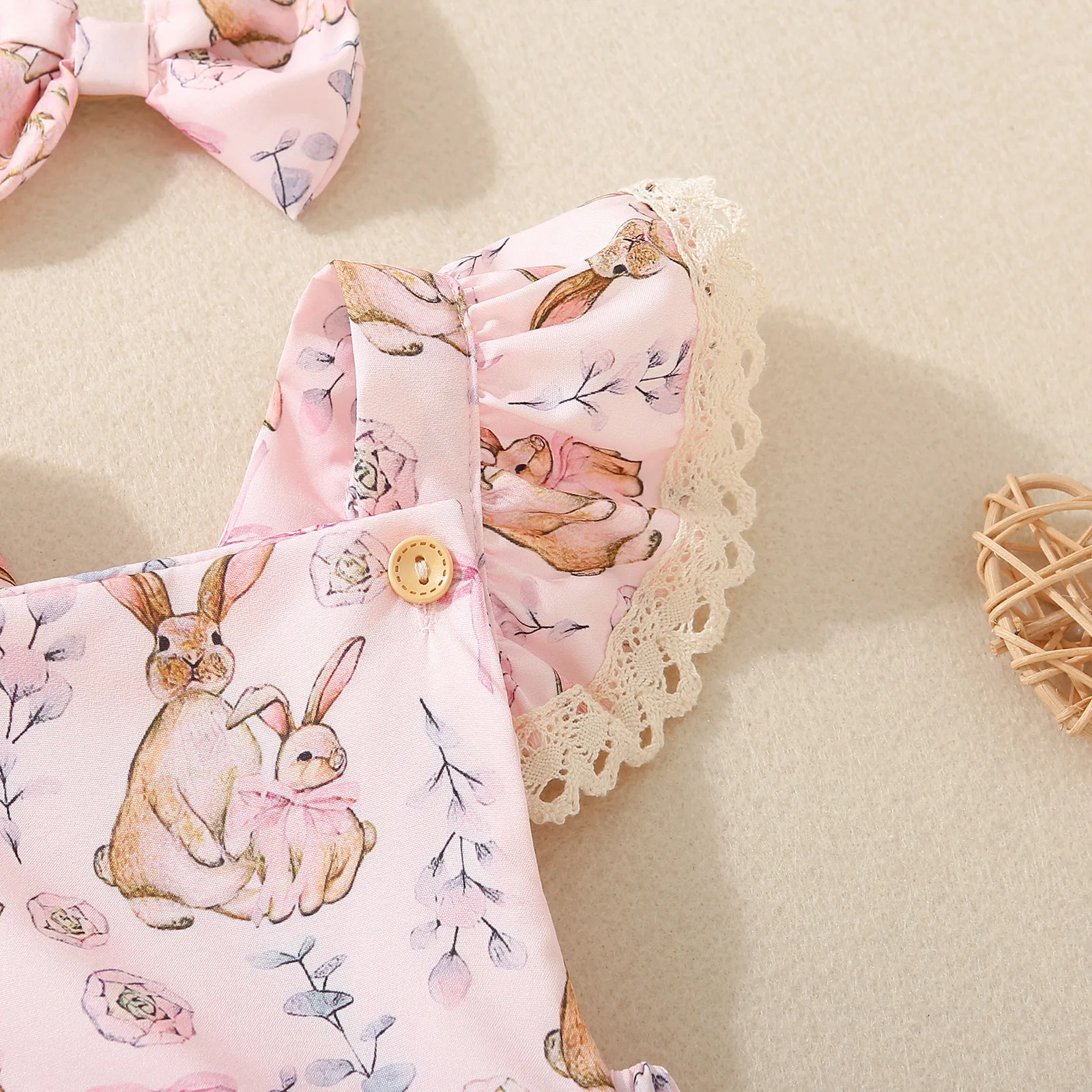 Summer female infants hot-selling cute rabbit flower print triangular jersey skirt + bow headgear two-piece set