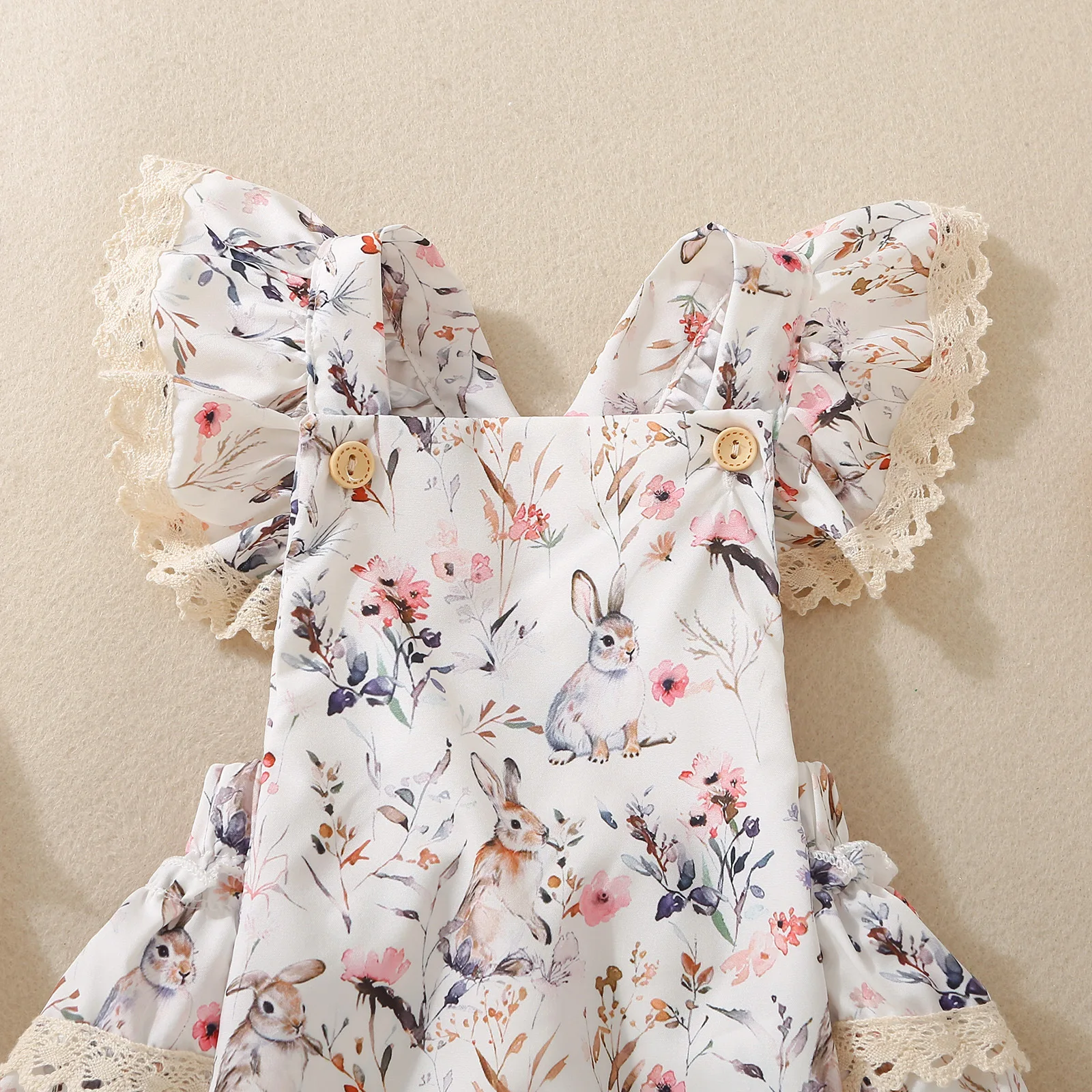 Summer female infants hot-selling cute rabbit flower print triangular jersey skirt + bow headgear two-piece set