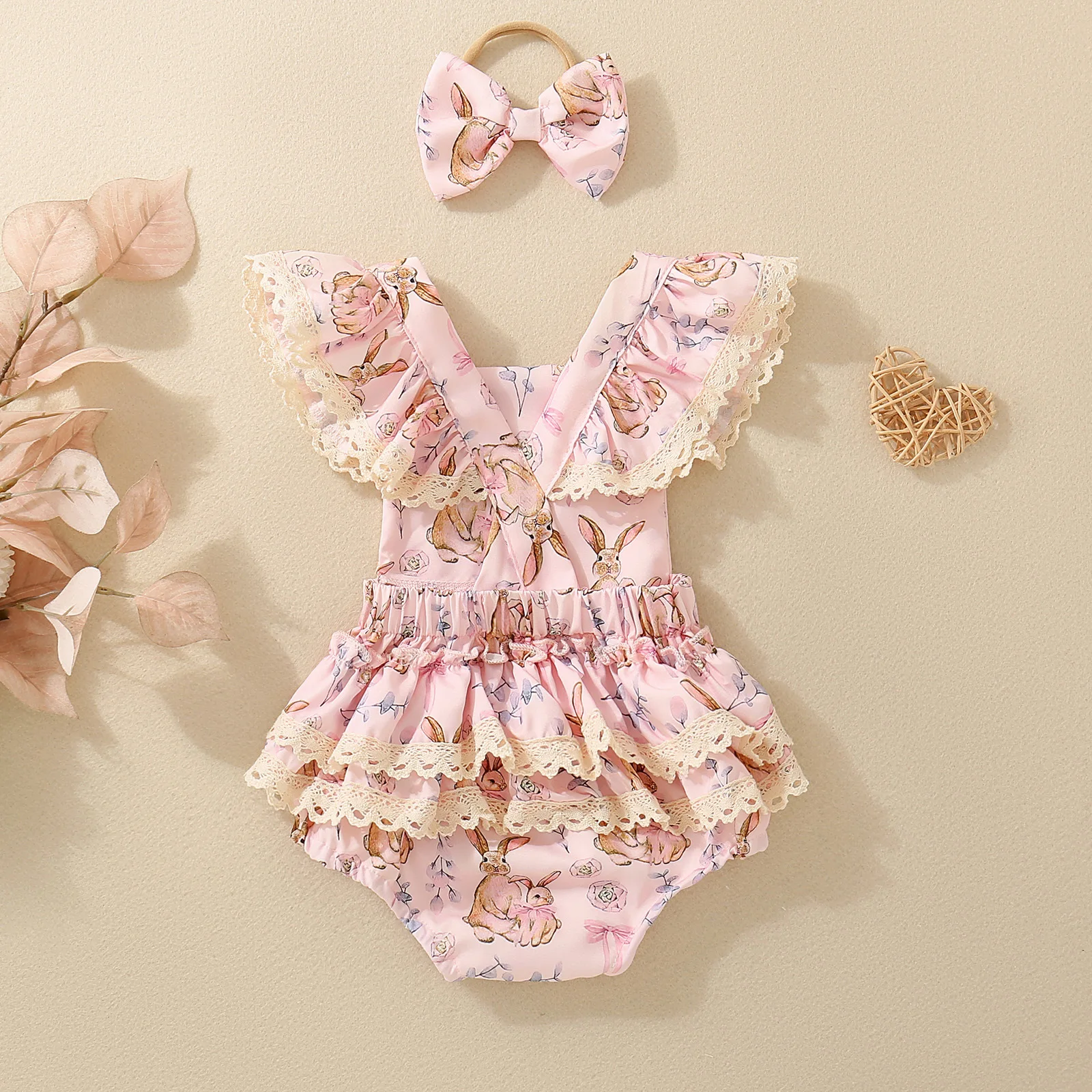 Summer female infants hot-selling cute rabbit flower print triangular jersey skirt + bow headgear two-piece set