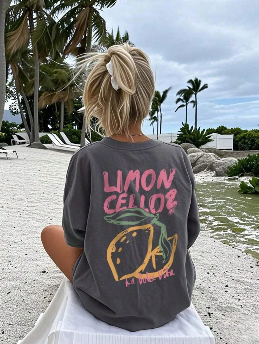 Summer Women's Lemon Graphic Tshirt Cotton Streetwear Oversized Loose Casual Short Sleeve Suitable for All Seasons