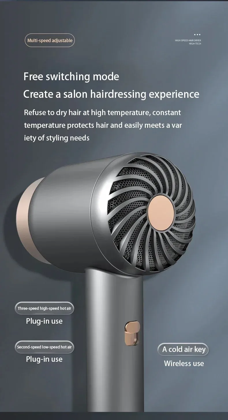 Hair Dryer Charging Portable USB Rechargeable Hairdryer High-Power Home Quick-Dry Hair Salon Travel Blow Dryer