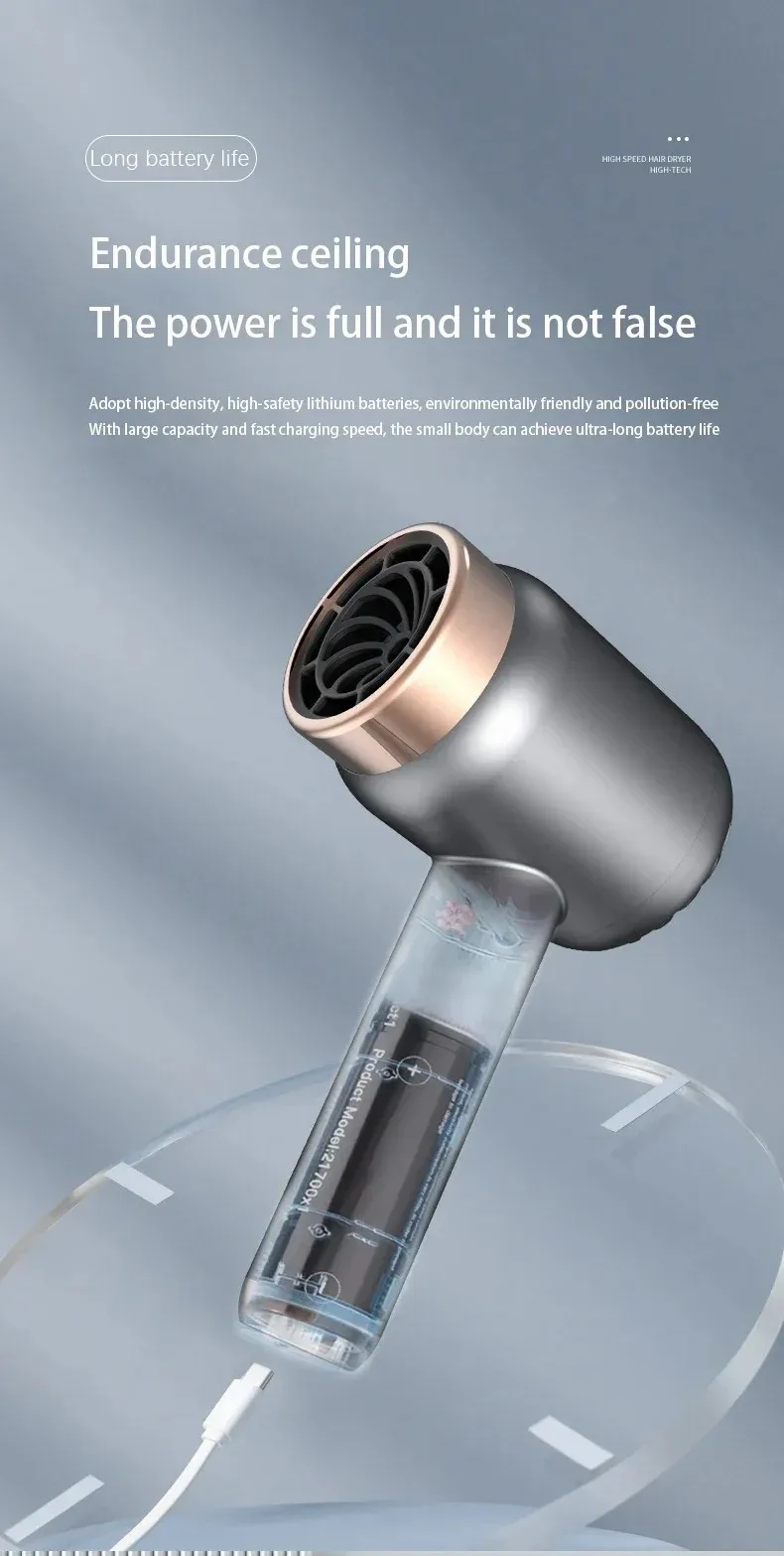 Hair Dryer Charging Portable USB Rechargeable Hairdryer High-Power Home Quick-Dry Hair Salon Travel Blow Dryer