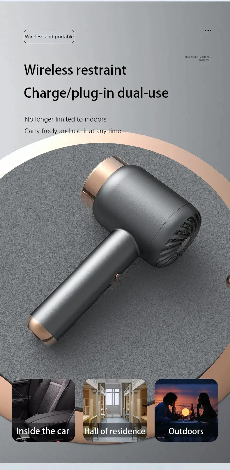 Hair Dryer Charging Portable USB Rechargeable Hairdryer High-Power Home Quick-Dry Hair Salon Travel Blow Dryer