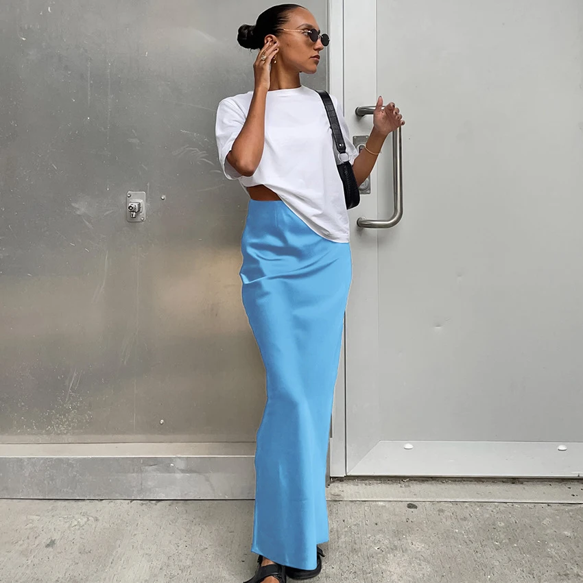 Women's Simulated Silk Satin Half Skirt Casual European American Style Wrap Buttocks Skirt for Cross-Border Fashion