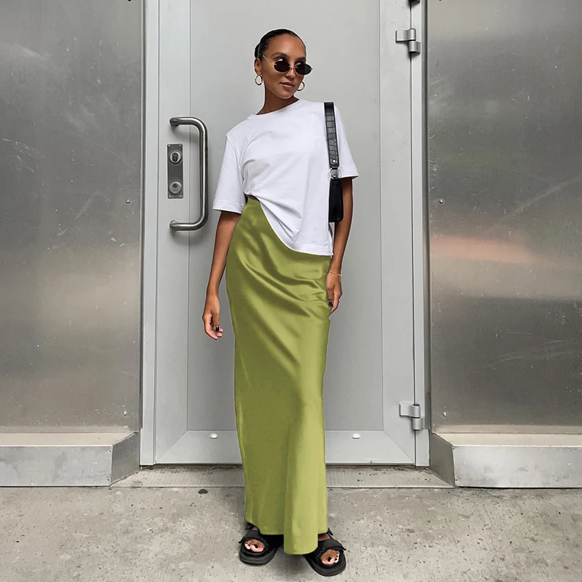 Women's Simulated Silk Satin Half Skirt Casual European American Style Wrap Buttocks Skirt for Cross-Border Fashion